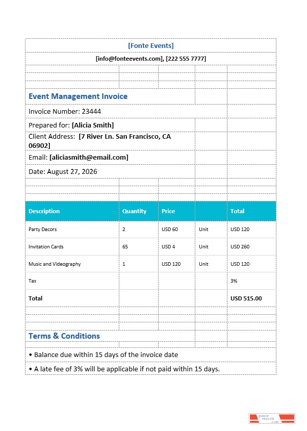 Event Management Invoice Template PSD template
